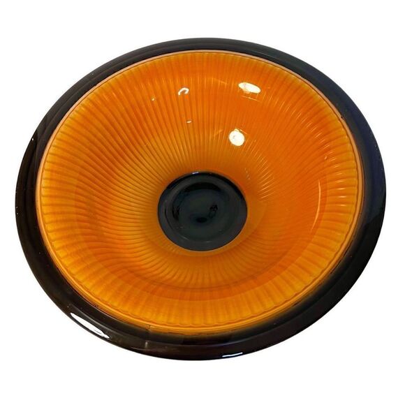 Vintage Art Deco Molded Orange And Black Cased Ribbed Fluted Bowl - Picture 2 of 16
